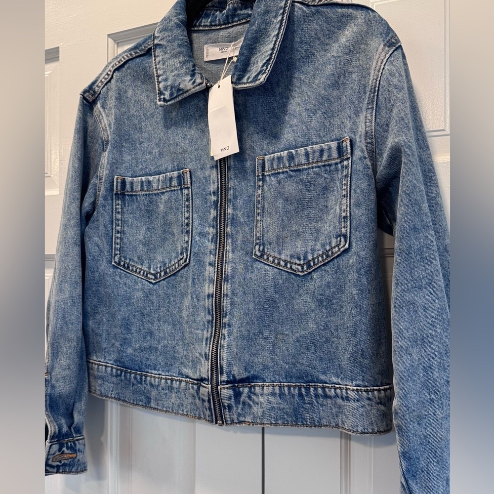 MANGO Light Wash Denim Zip Jacket